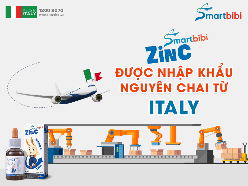 Smartbibi ZINC được nhập khẩu nguyên hộp từ Italy, sản xuất bởi công ty Dược phẩm 50 năm kinh nghiệm