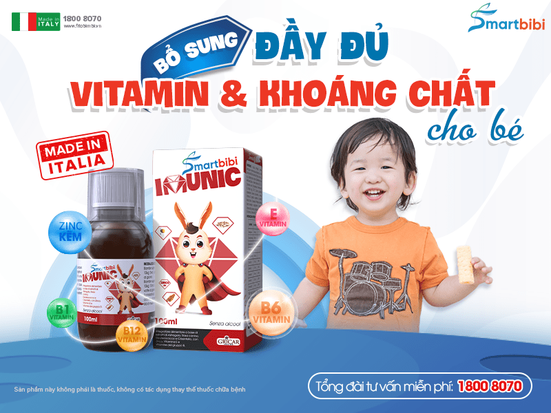 Smartbibi Imunic bổ sung đầy đủ vitamin và khoáng chất là những nguyên liệu cần thiết cho các phản ứng miễn dịch