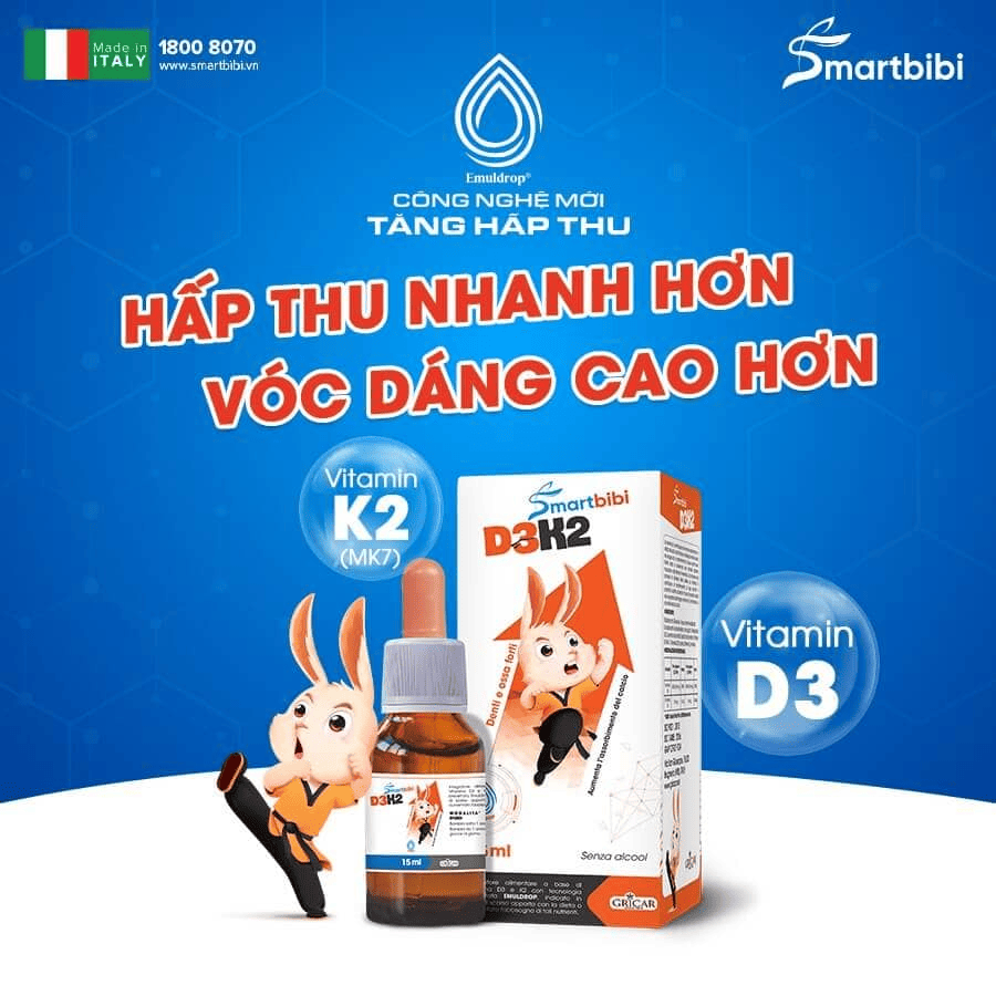 Smartbibi D3K2 bổ sung vitamin D3, K2 cho bé cao lớn