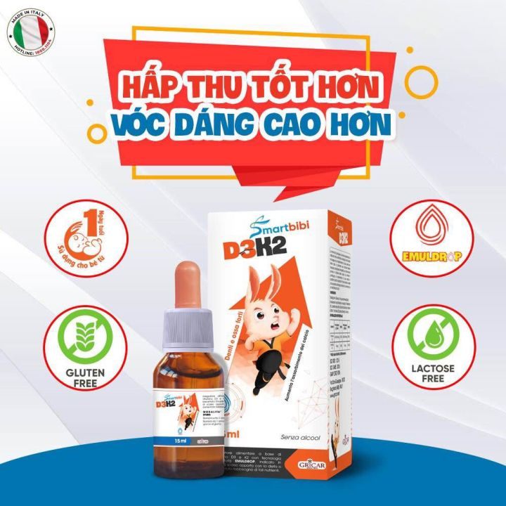 TPBVSK Smartbibi D3K2 với công nghệ Emuldrop độc quyền giúp tăng hấp thu Vitamin D3 gấp 13 lần